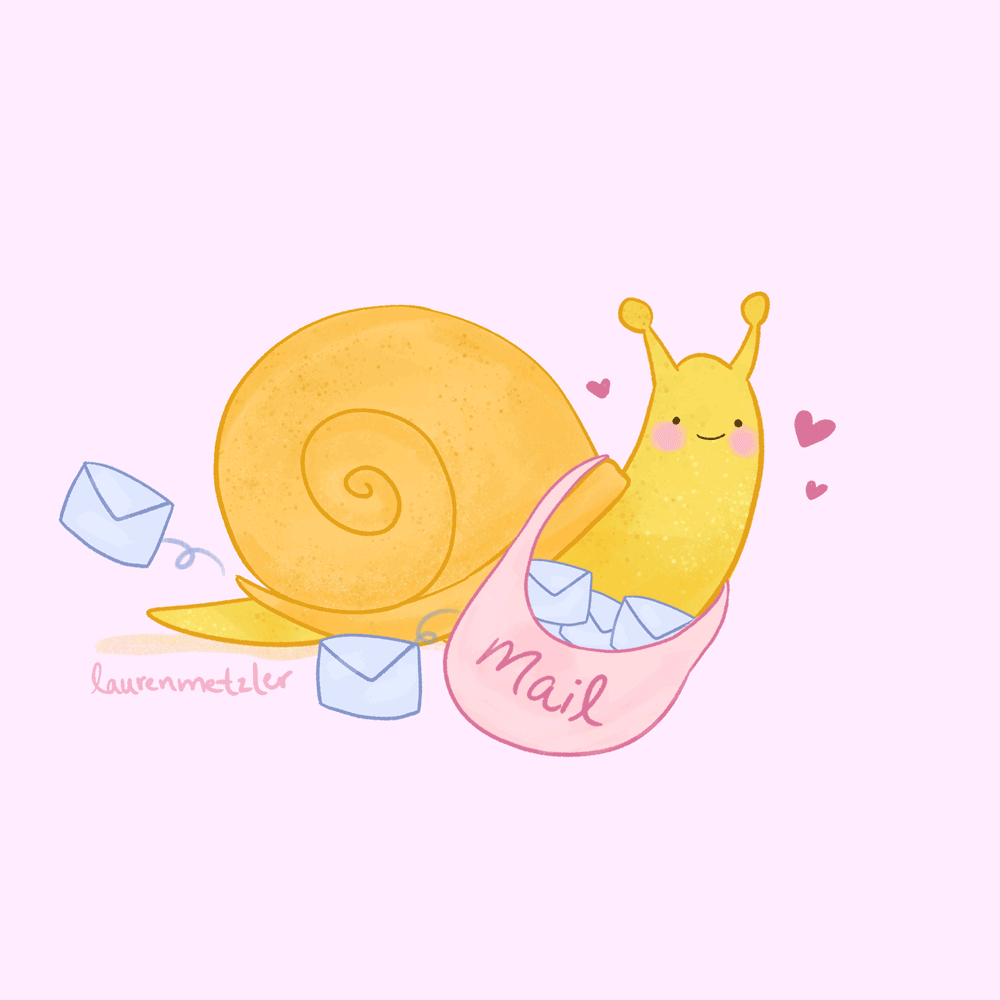 cute whimsical snail carrying mail